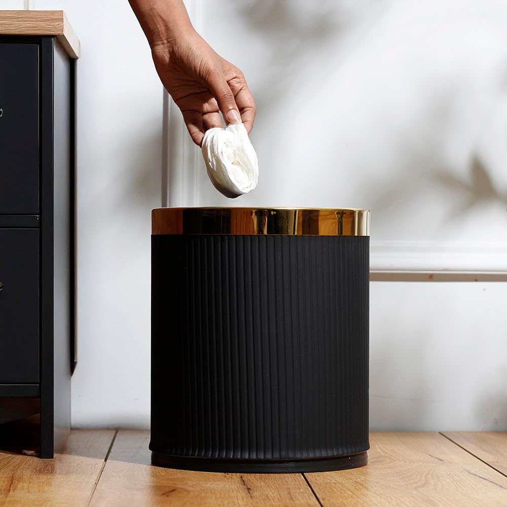 Stylish Taupe Waste Bin - PU Leather & Metal -6