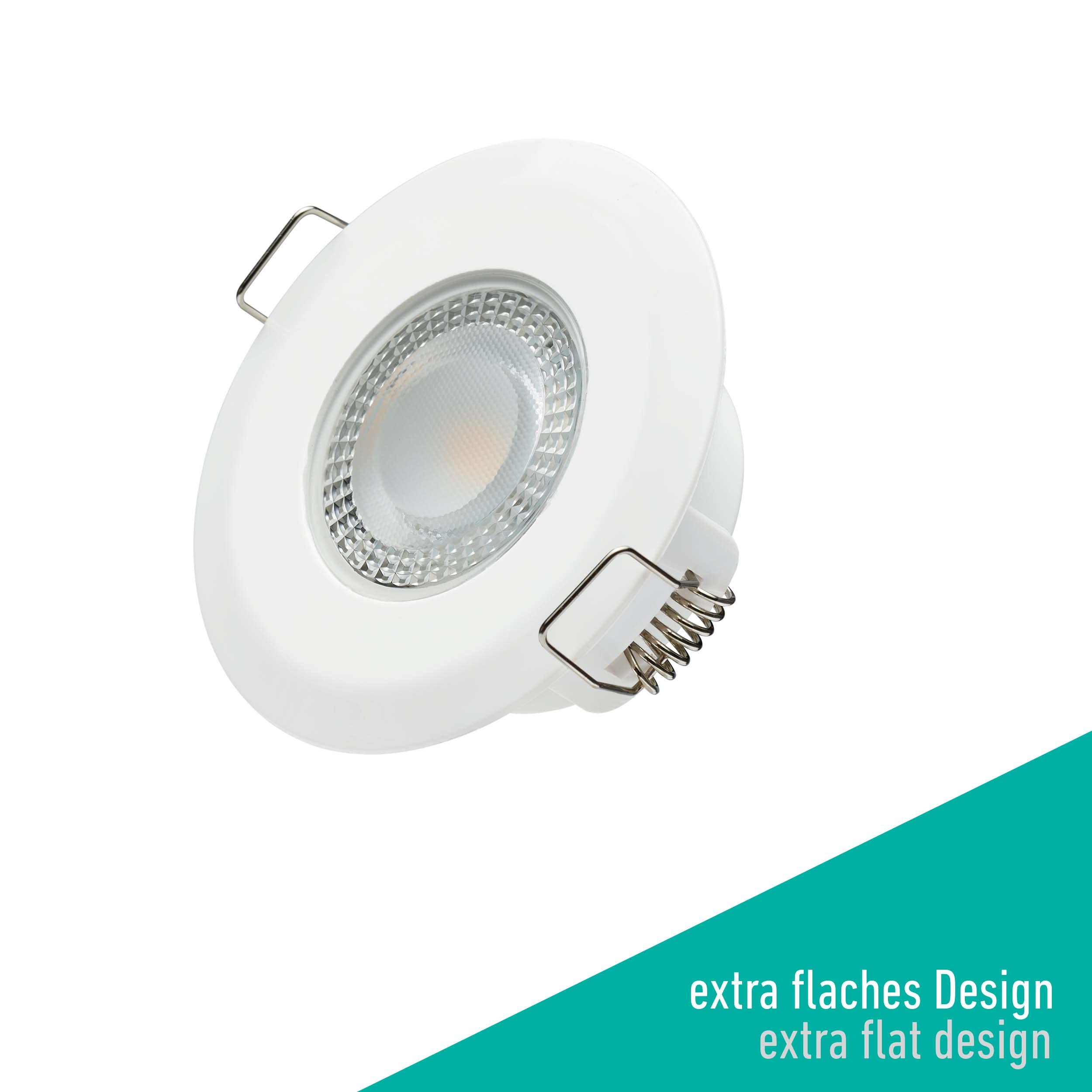 Oktaplex lighting 6er Set LED Einbaustrahler Paris Bain 5W 2700K | 230V 350lm IP 44 Ra>97 Warmweiß Ultra Flach 30 mm Bad Deckenspots, LED Spot weiß