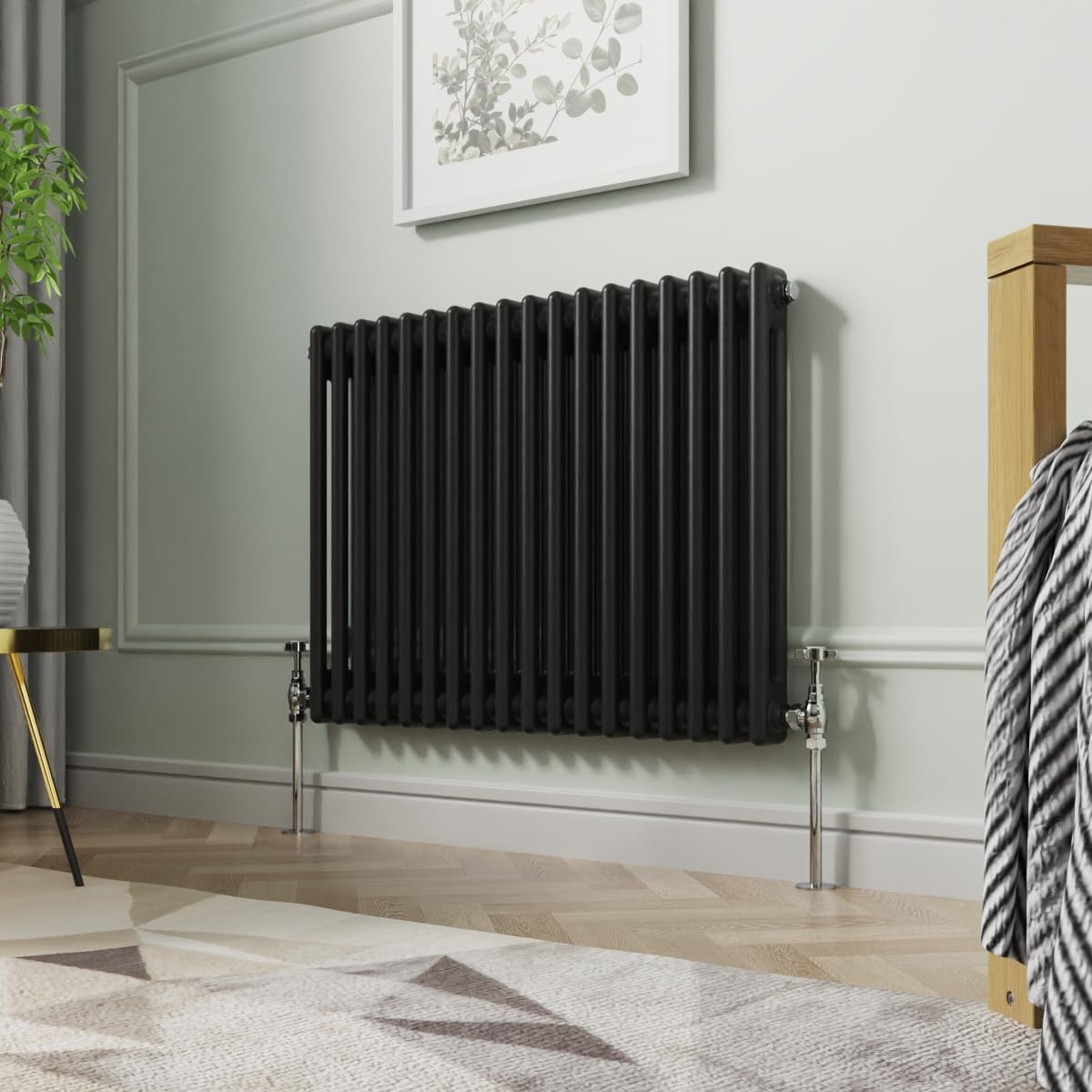 Nrg Black 600 X 830Mm Traditional Horizontal Cast Iron Style Radiator Double Panel