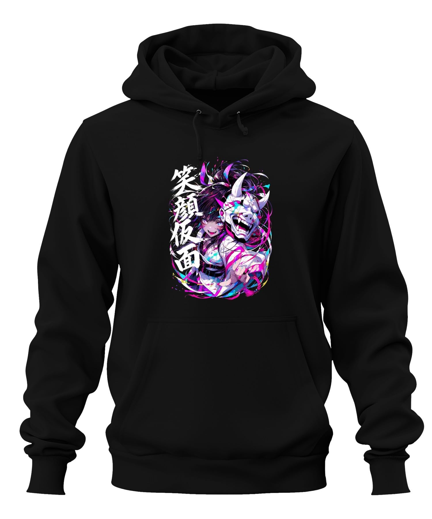 Anime dziewczęca maska Hannya Japonia Y2K bluza z kapturem | Manga Otaku Cyberpunk Demon Gejsza Neon Urban Vaporwave Cosplay Pomysł na prezent Sztuka uliczna
