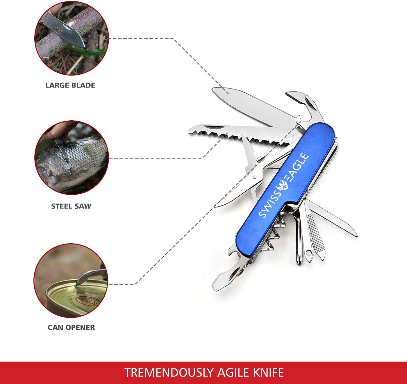 Swiss Eagle Multi-Tool Army Knife - Packs 11 Tools In Your Pocket