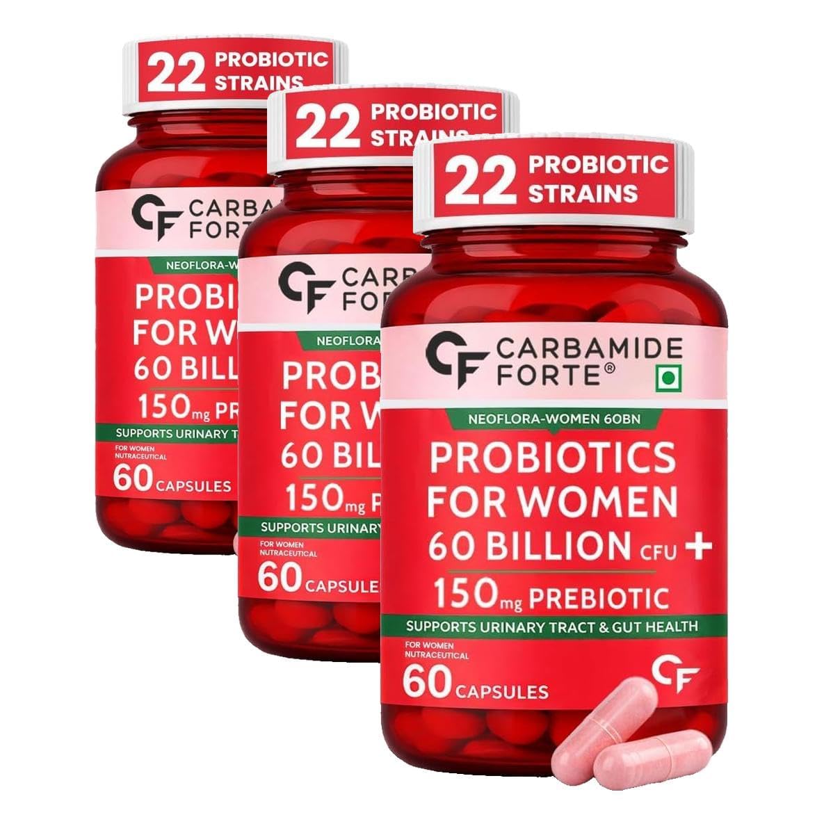 Carbamide Forte Women’s Probiotics Supplement 60 Billion CFU | Vaginal Probiotics & Gut Health Supplements with Cranberry Extract | 60 Veg Capsules (Pack of 3)-image-27