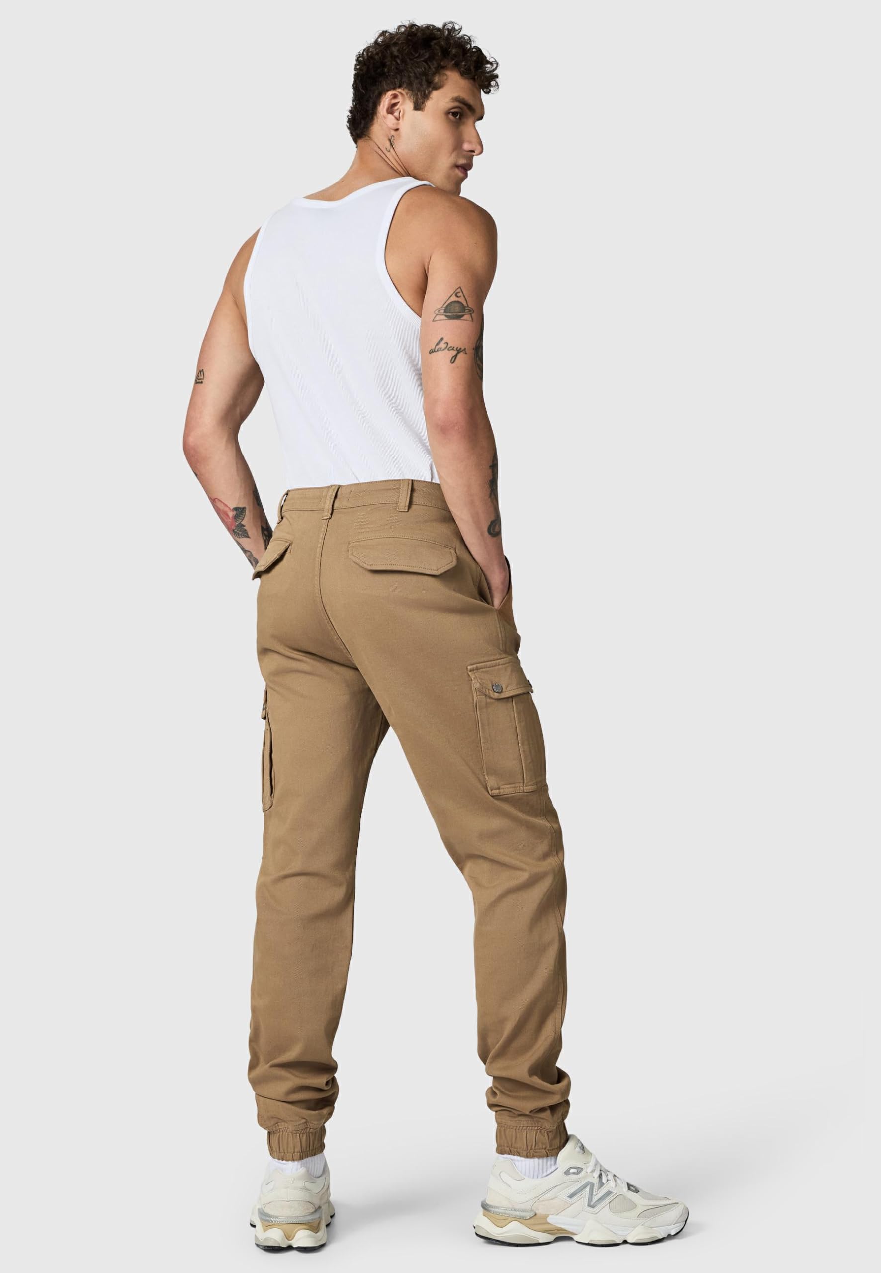 Peak Time Herren elastische Lange Cargo Pants Casual Streetwear Hose aus Bio-Baumwolle (GOTS Zertifiziert) mit Straight Fit und elastischem Beinabschluss Siwas