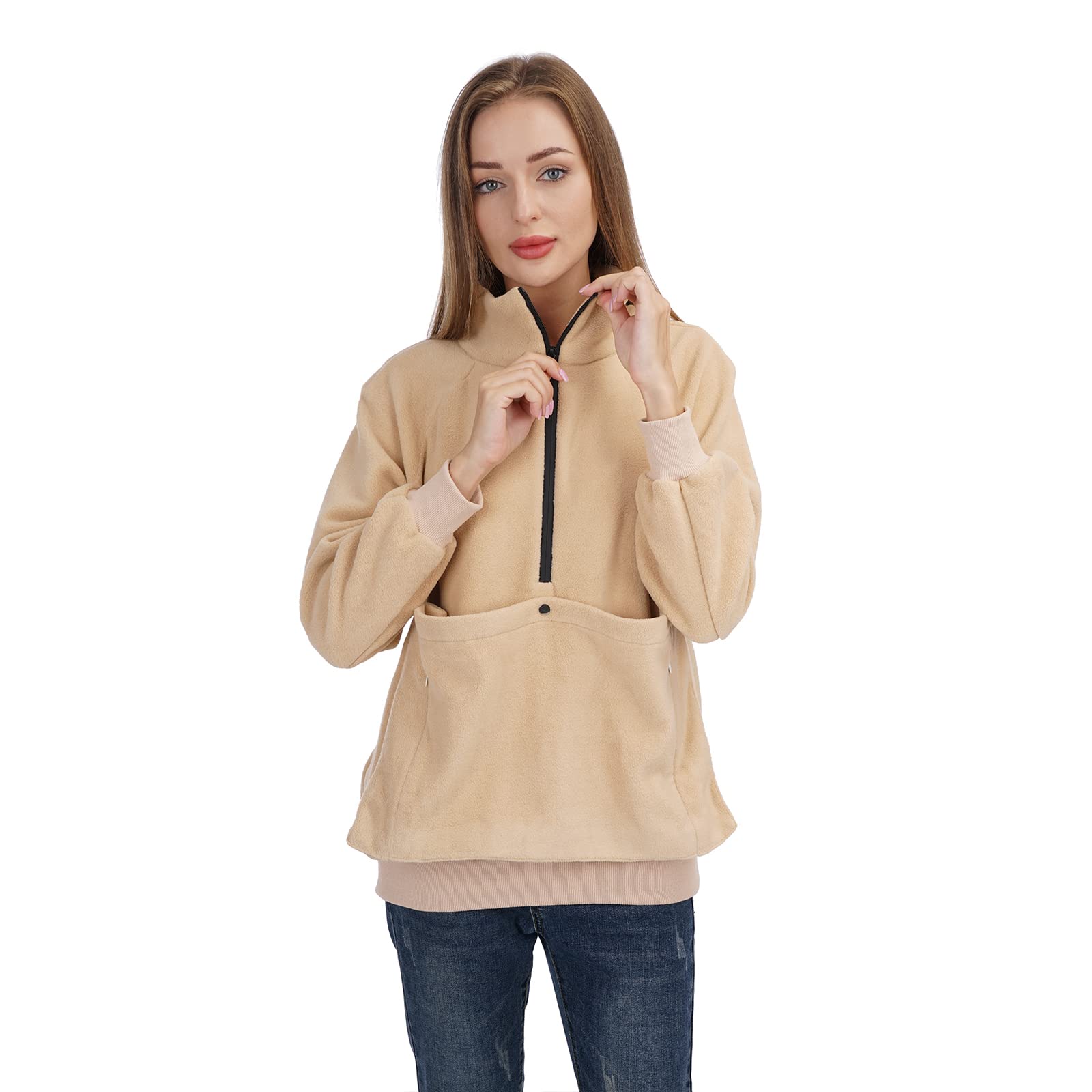 LINYUCHEN Women Fleece Sweatshirt Dog Cat Holder Carrier Pullover Top - Zip Up Pet Pouch Jacket Coat