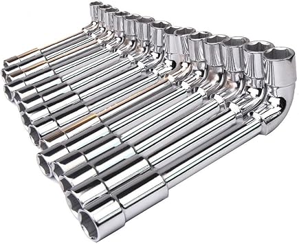 Chrome Vanadium Steel L-Shaped Double-Head Socket Wrench Set, 1 Piece Hex Pipe Wrench for Deep-Hole Automotive & Machinery Repair, Ergonomic 90100 Bend8mm