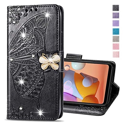 COTDINFOR Capa para Galaxy S21 Ultra Glitter Bling com suporte para cartão e suporte carteira flip de couro diamante borboleta protetora à prova de choque compatível com Samsung Galaxy S21 Ultra