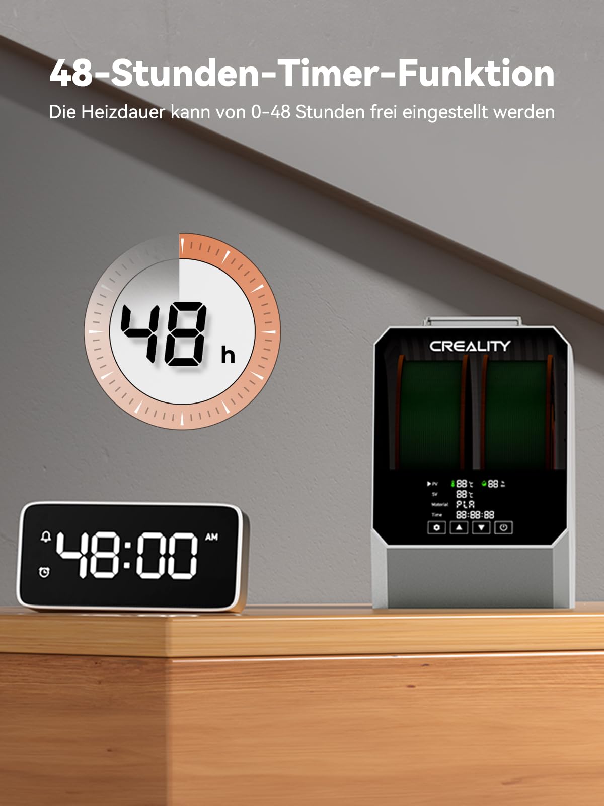 Creality Suszarka filamentowa Space PI Plus, pojemność 2 rolek z 48-godzinnym timerem, ekran dotykowy 3,7 cala, ogrzewanie PTC i cyrkulacja gorącego powietrza 360° dla PLA/ABS/TPU/PETG/ASA