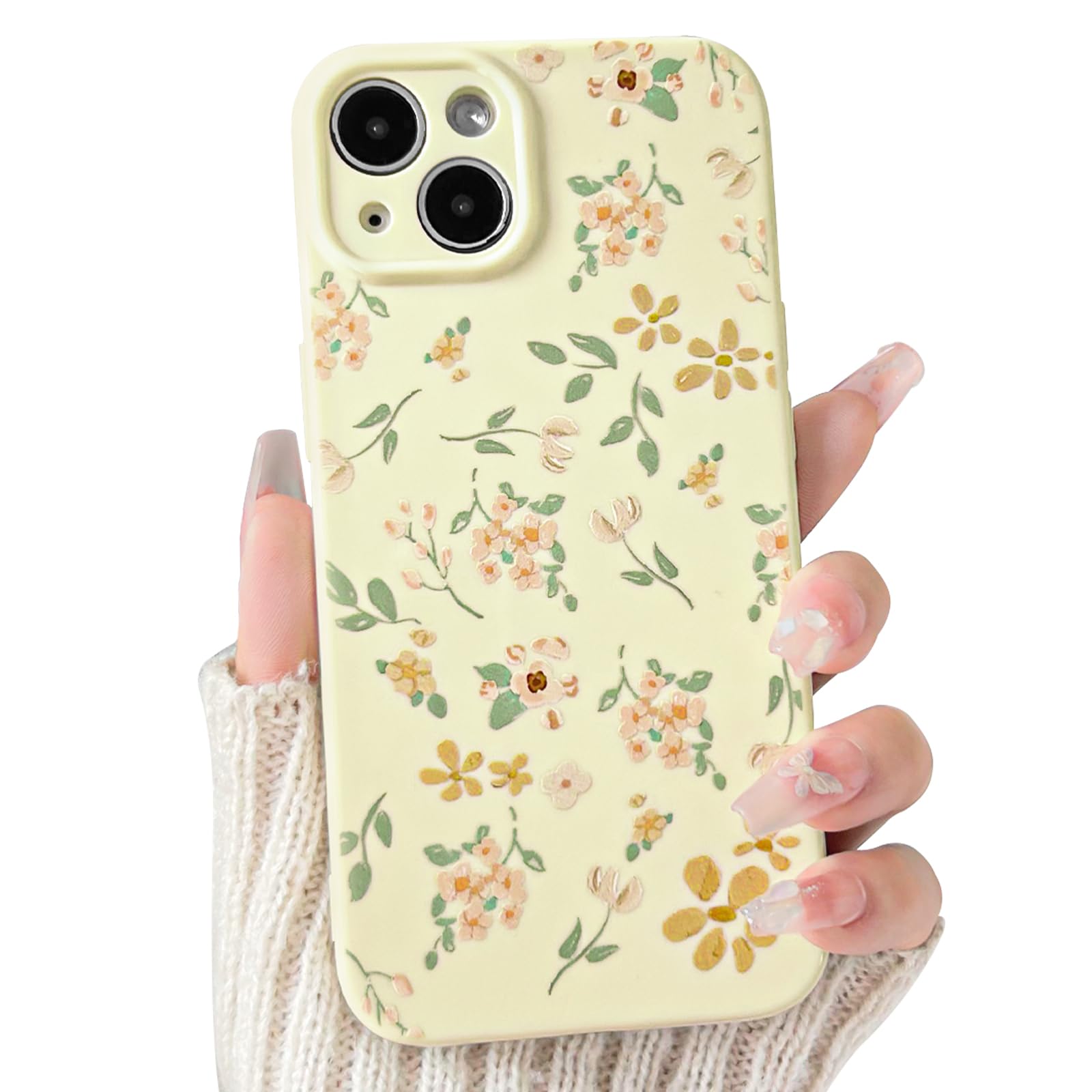 Lovmooful Compatible for iPhone 14 Case Cute Aesthetic Floral Flower Leaf Design for Girls Women Soft TPU Shockproof More Protective Girly for iPhone