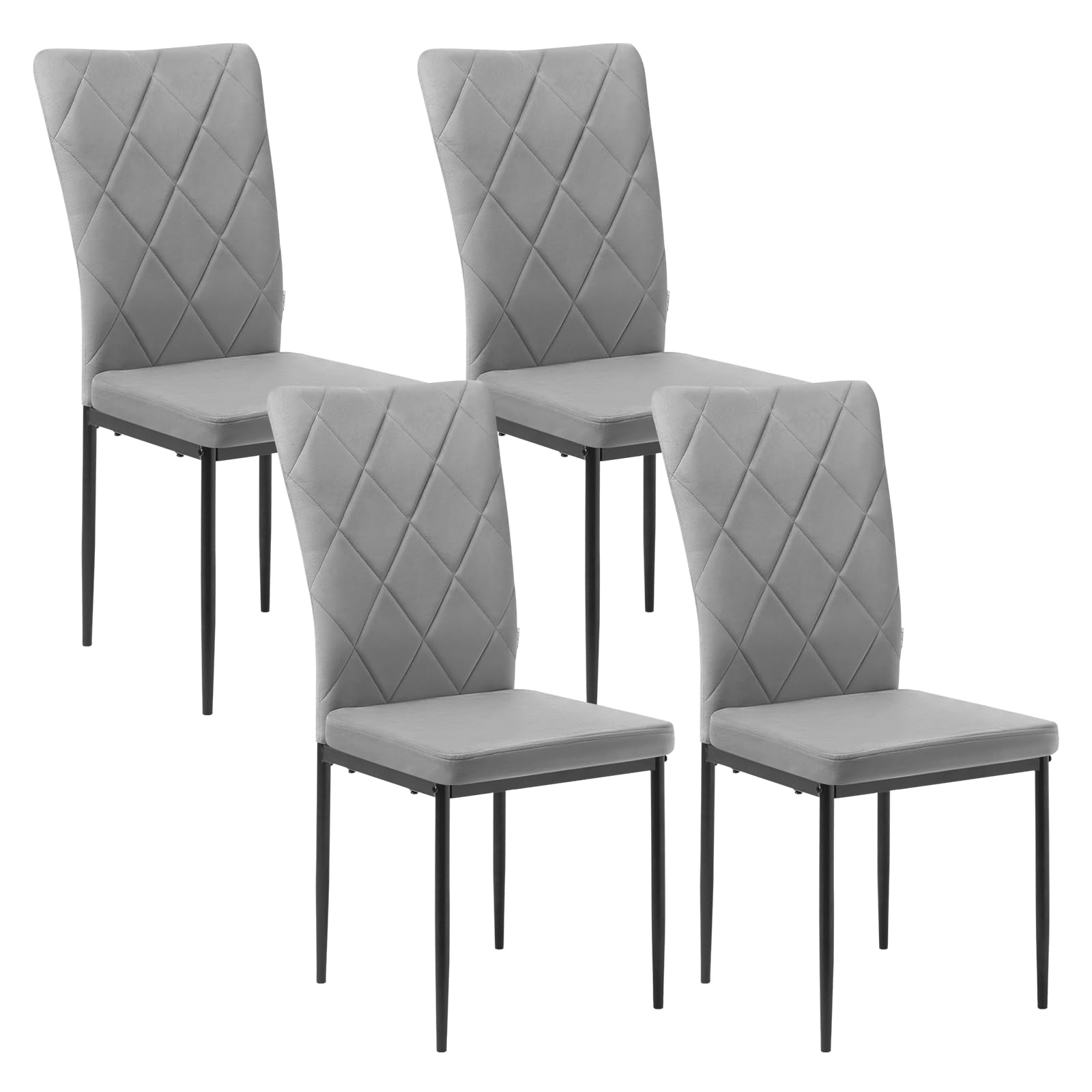 WOLTU Juego de 4 Sillas de Comedor de Terciopelo con Respaldo Alto Sillas de Cocina con Patas Metálicas, Sillas de Comedor de Estilo Nórdico y Simple, Gris Oscuro, BH379dgr-4