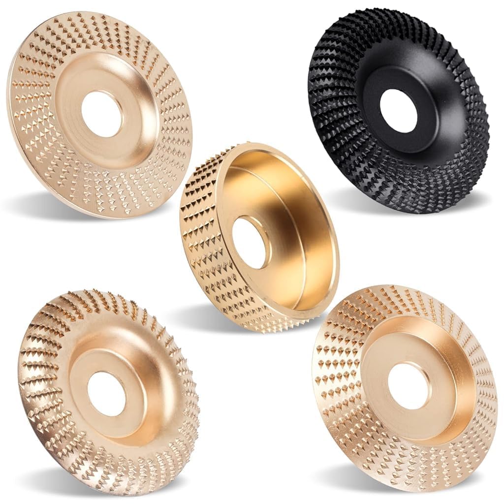 5Pcs Angle Grinder Wood Carving Disc Set, 4 &4 1/2 Angle Grinder Attachments with 5/8 inch Arbor, Stump Grinder Tool Grinding Wheel Shaping Disc for Wood Cutting, Grinder Cutting Wheel-image-0