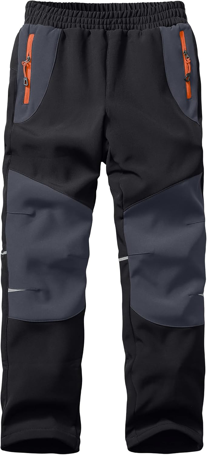 Kids Snow Pants for Boys Girls Fleece Lined Water‑Resistant Softshell Winter Outdoor Hiking Pants w/Zipper Pockets