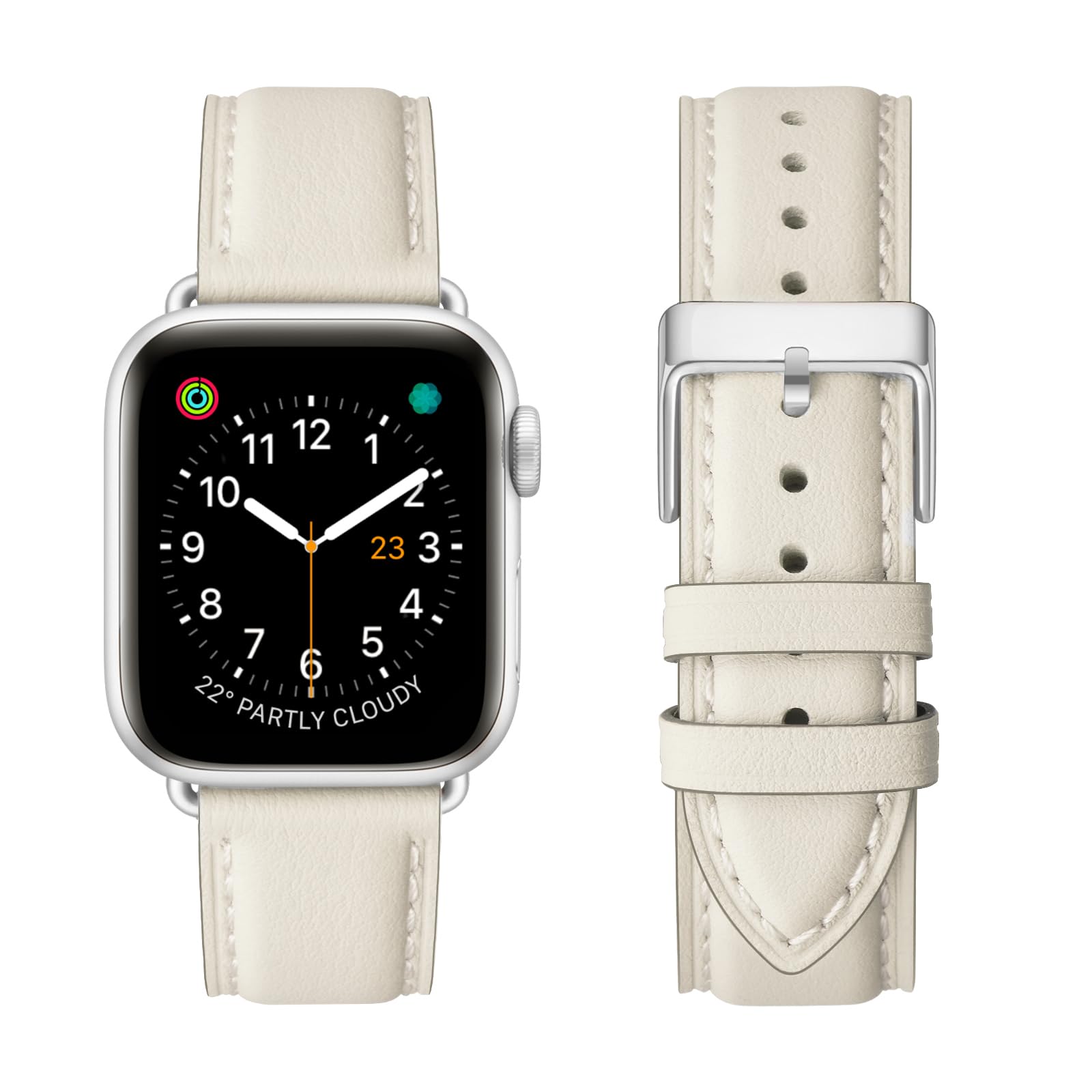 Square Bands Compatible with Apple Watch Band 38mm 40mm 41mm 42mm 44mm 45mm 49mm, Genuine Leather Wristband Starp for iWatch SE Series 9 8 7 6 5 4 3 2 1 Ultra for Women Men (Ivory