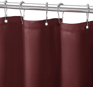 Gibelle Burgundy Red Fabric Shower Curtain or Liner, 72x72 Waterproof Shower Curtain Liner for Bathroom with Metal Grommets and 12 Plastic Hooks, Soft Cloth & Hotel Quality, Machine Washable
