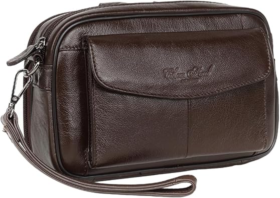 Mens Genuine Leather Clutch Bag Long Wallet, Small Phone Handbag Large Capacity Zipper Travel Pouch Coin Purse