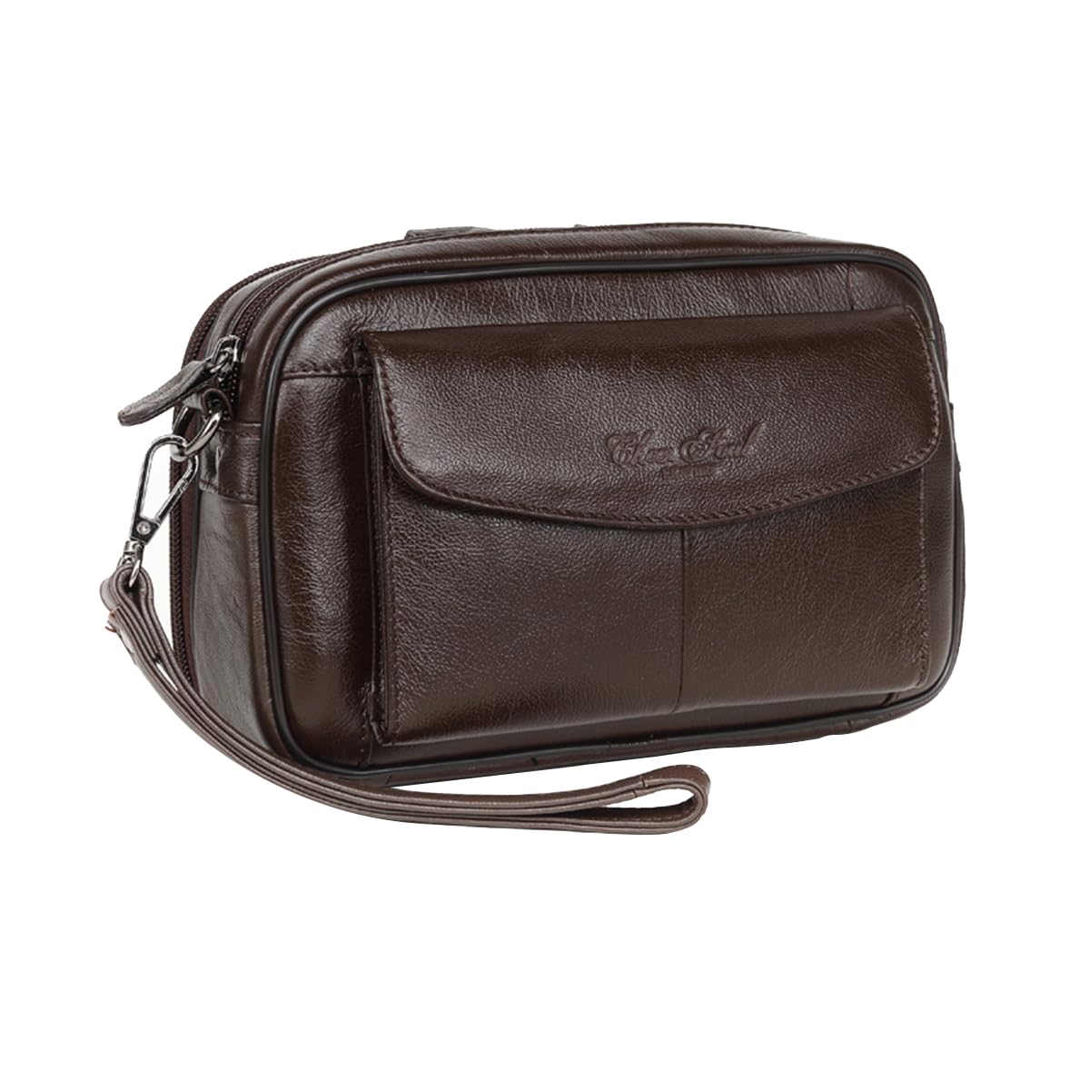 Uomo Pochette Clutch Portafoglio Lungo in Vera Pelle con Cinturino da Polso, Piccolo Borsa a Mano di Affari per Telefono, Borsa da Viaggio con Cerniera di Grande Capacità Portamonete Casual