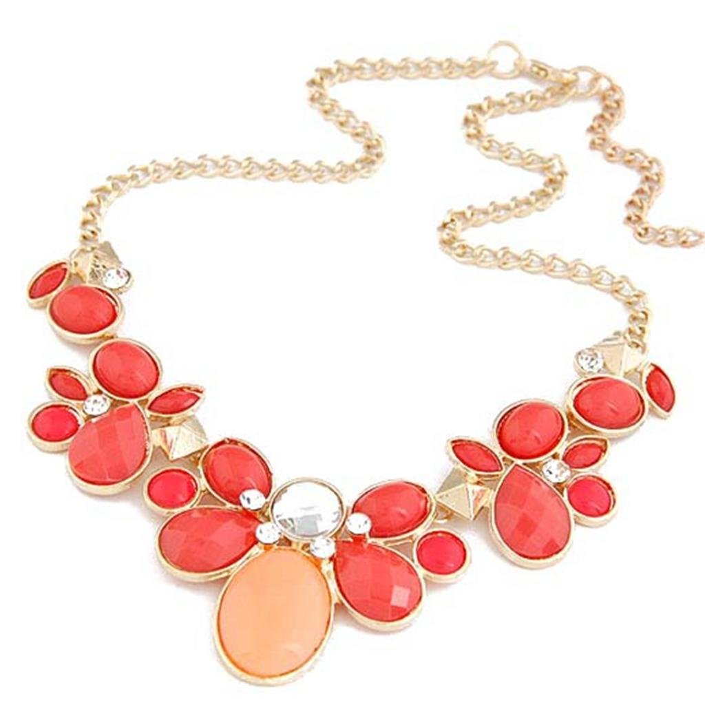 LUNA Womens Rhinestone Gold Chain Flower Fashion Jewelry Bib Necklace 16"