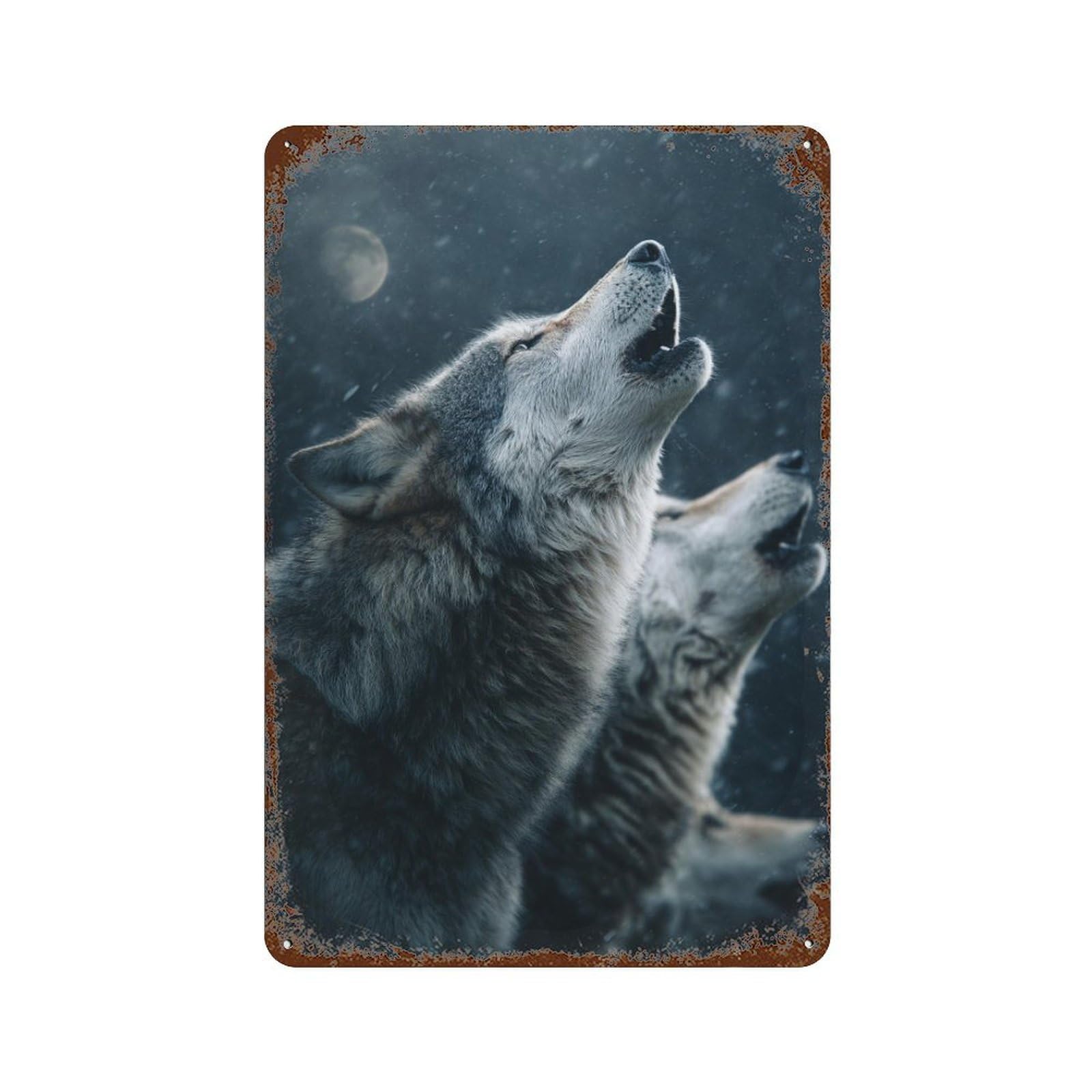 Rust Effect Winter Wolf Howling Rusty Metal Tin Sign 11.8"x7.9", Shabby Chic Decor for Garage, Bar And Workshop Decor