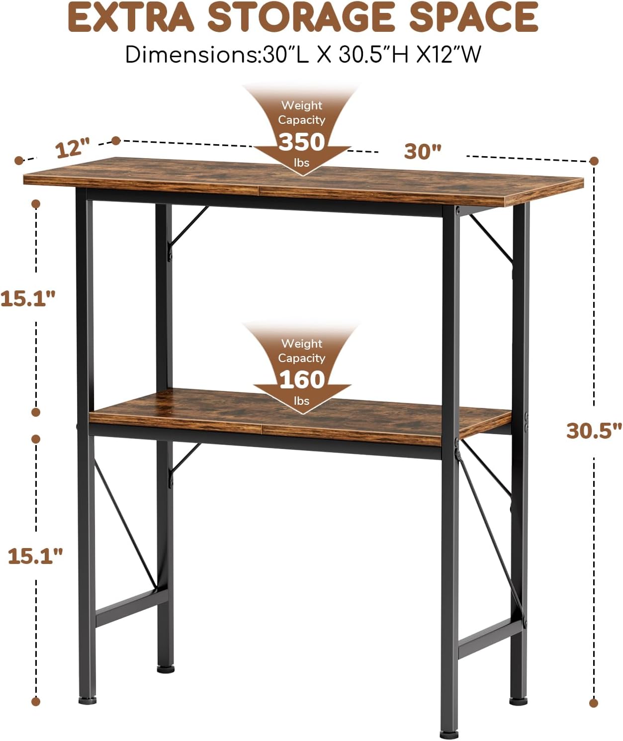 20-29-30 Gallon Fish Tank Stand with Storage Shelves, 2-Tier Aquarium Stand with Metal Frame, Heavy Duty Reptile Turtle Tank Stand for Home Office, 30" L x 11.8" W x 30.5" H, Rustic Brown