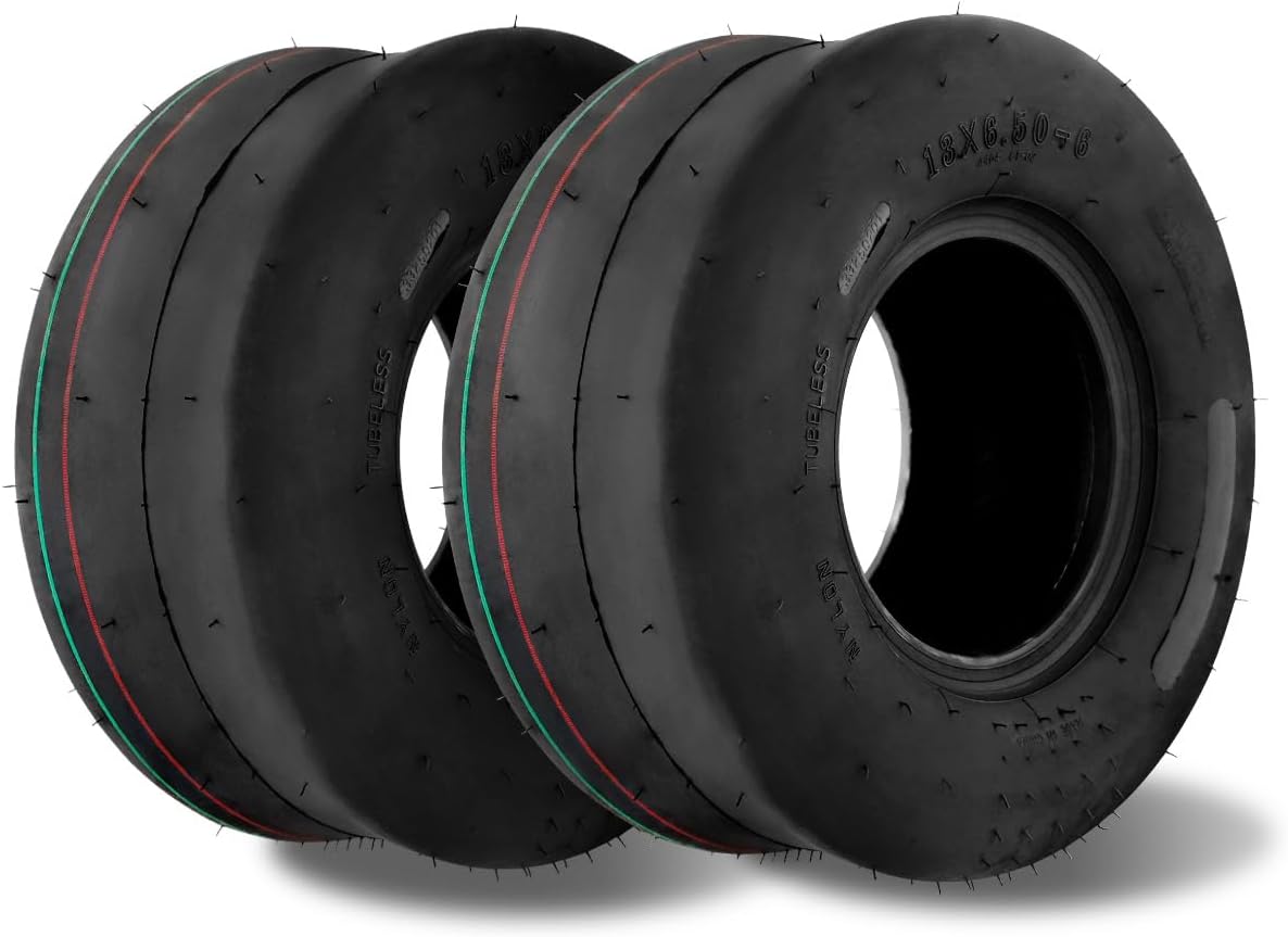 HQPASFY 2 Pack 13x6.50-6 Tubeless Lawn Mower Tires, Replacement 13x6.5-6 Zero Turn Smooth Turf Tires Garden Tractor Riding Lawn Mower Farm Equipment, 4Ply