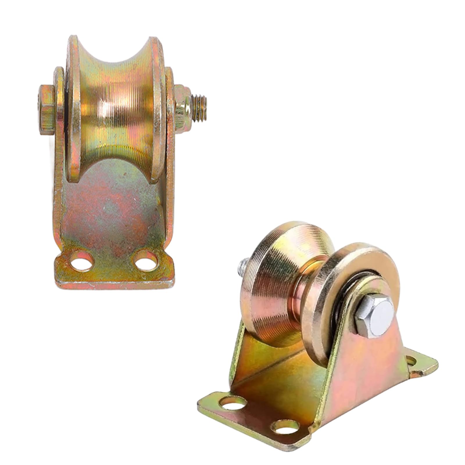 Polea resistente con soportes de montaje V/U, capacidad de carga de 440 libras, ideal para ruedas de puerta corredera, cabrestante industrial con 4 cables de acero, versátil y