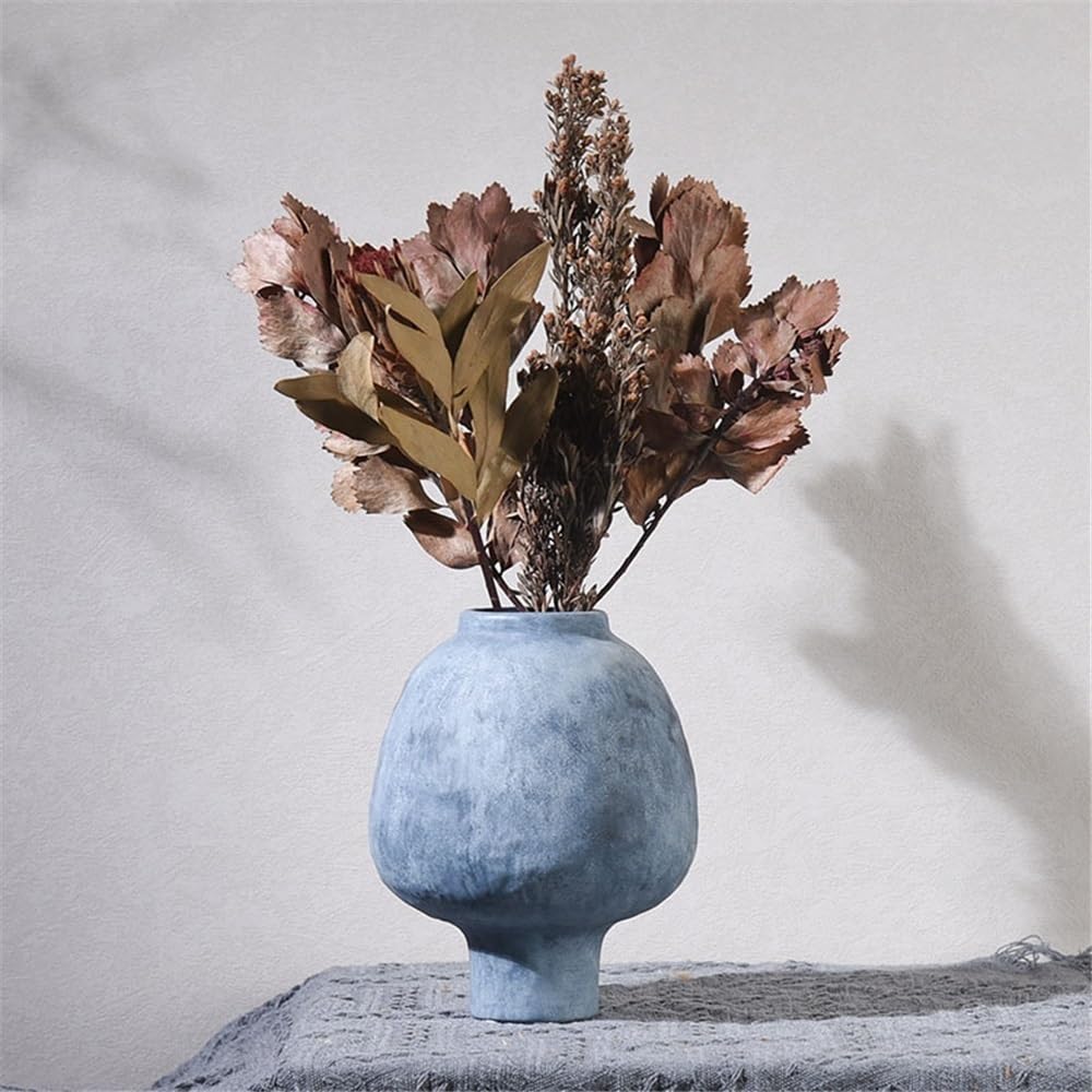 Nowoczesny wystrój domu Jednolity Kolor Retro Ceramiczny Wazon Salon Biurko Dekoracyjne Ozdoby Mebel Gabinet Biuro Prosta Aranżacja Kwiatów(Blue)