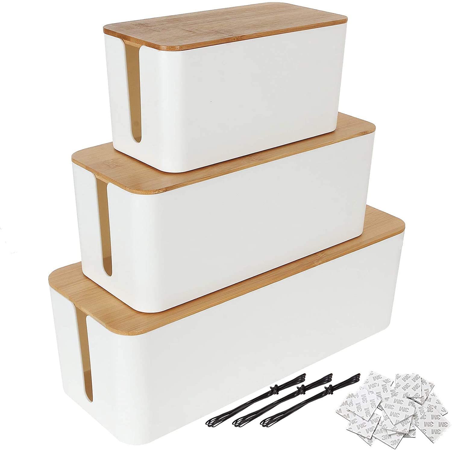Buy STARVAST Cable Management Box with Wooden Lid Set of 3 White