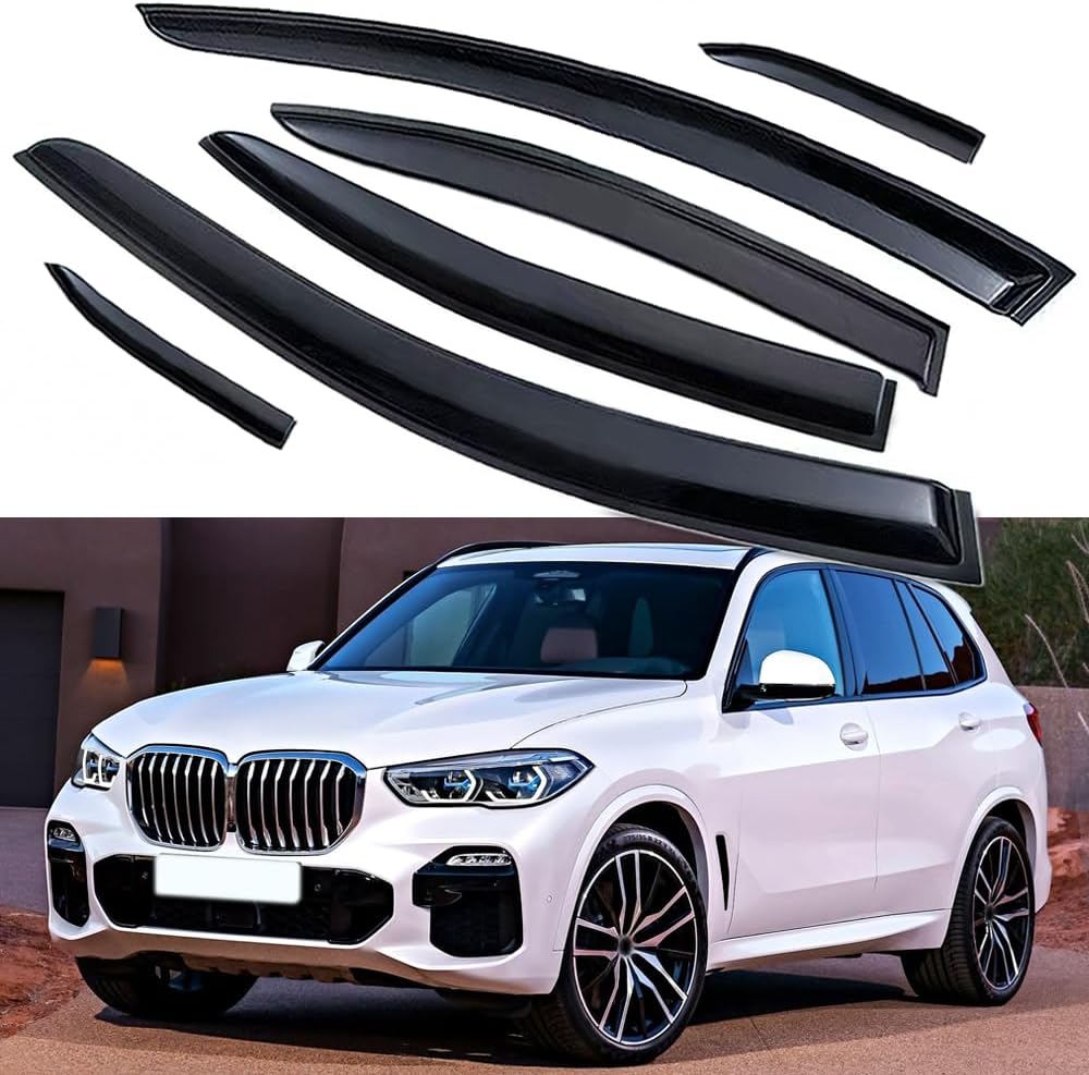 Side Window Visors Wind Deflectors Sun Rain Guards Compatible with 2019-2025 BMW X5 40i/50i/M50i/M60i/45e/X5 M, Tape-On Black 6Pcs