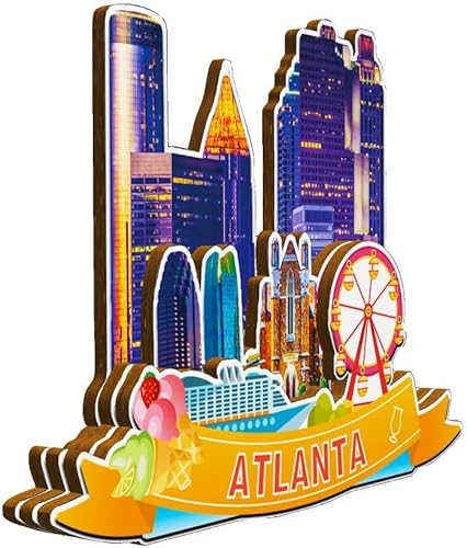 Miniatura 2 de Imán de madera para nevera de Atlanta Georgia USA Monumentos 3D de viaje coleccionables, recuerdos decorativos hechos a mano -1888