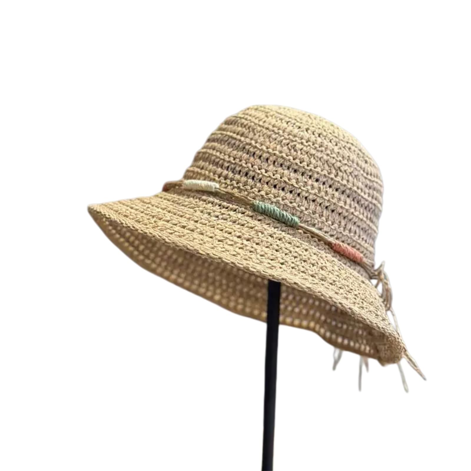 Cappellino da Baseball,Cappello Pescatore Moda Donne Cappello Secchio all'Uncinetto, Leggero di Paglia con Design Pieghevole per Gite All'aperto-qianhui