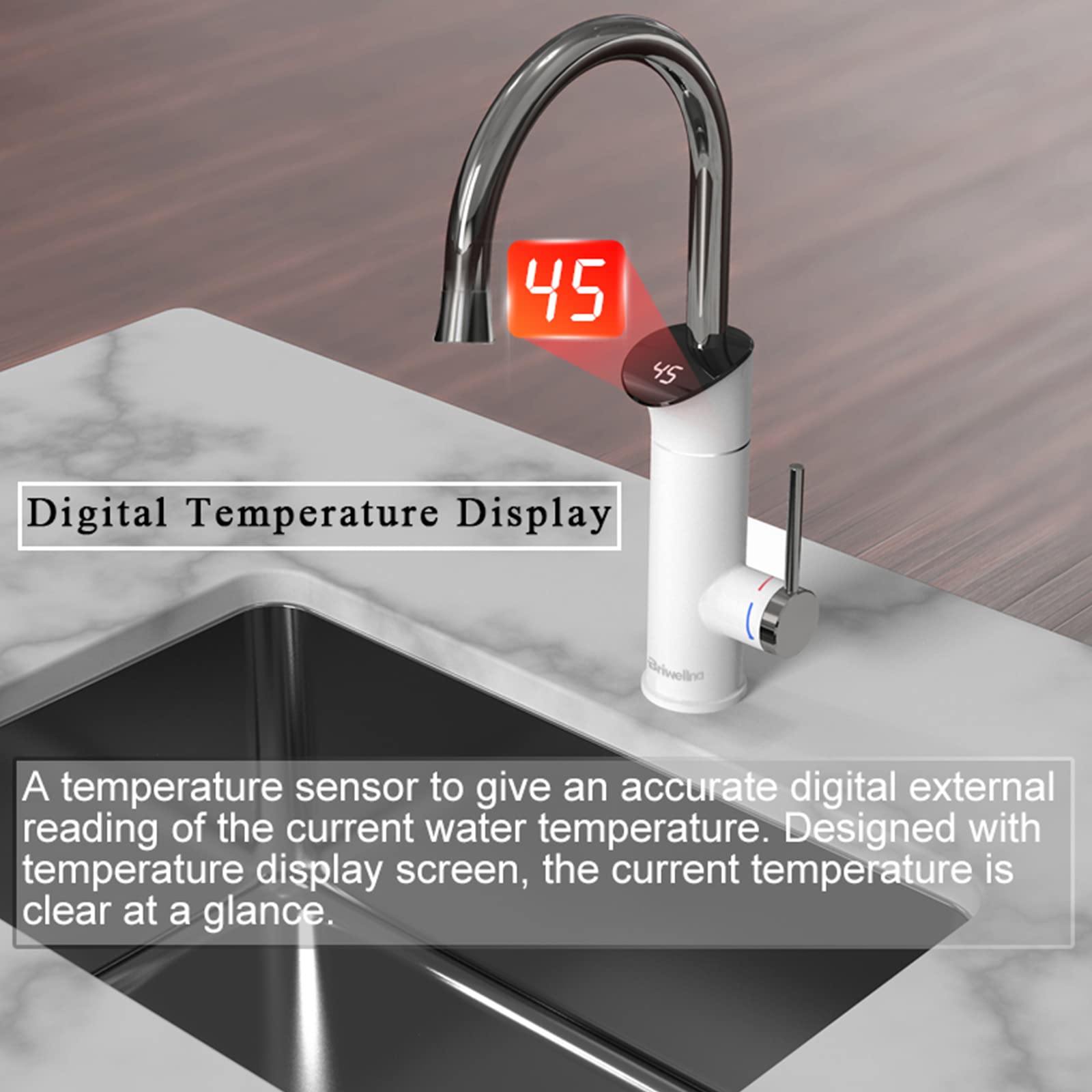 Rubinetto per lavello da Cucina, Rubinetto per scaldabagno Elettrico, Rubinetto per Acqua istantanea Senza Serbatoio, Rubinetto per Riscaldamento rapido, rubinetti da Cucina con Display Digitale