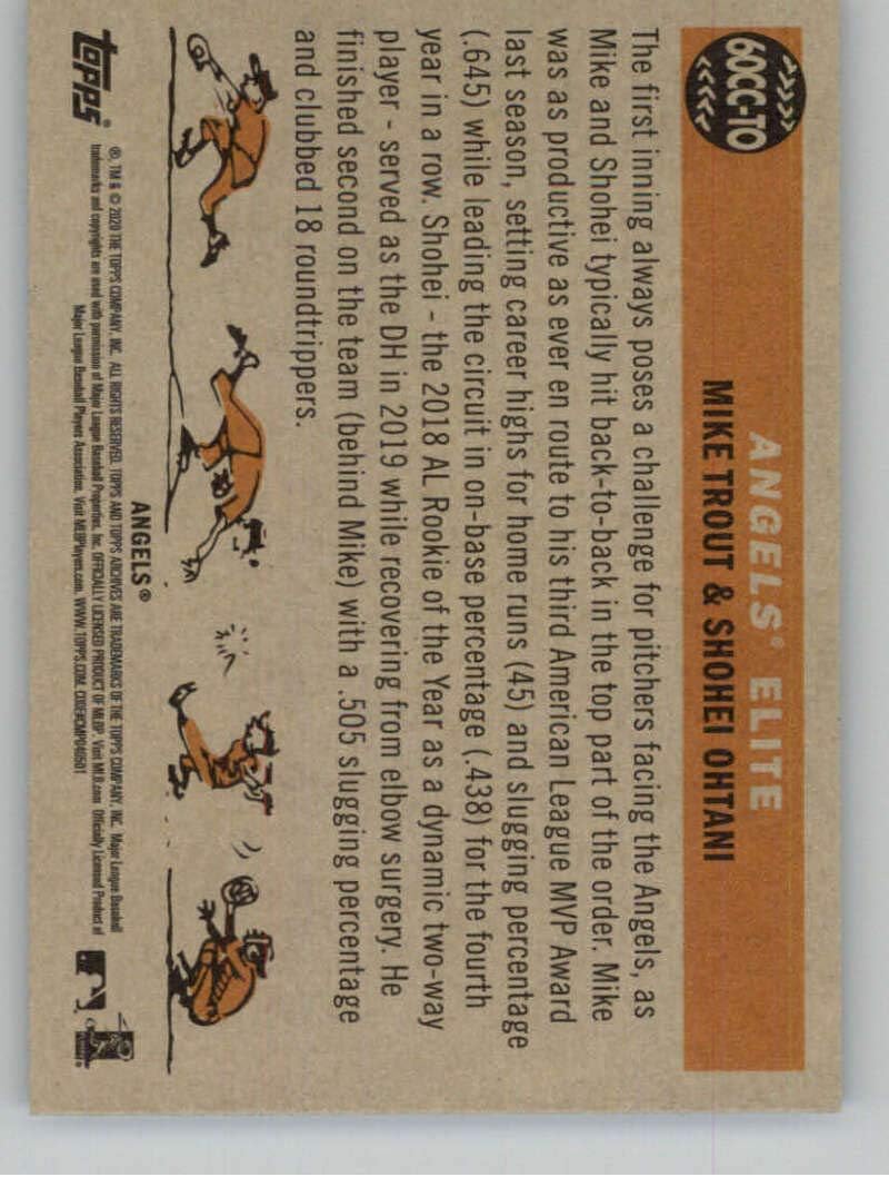 2020 Topps Archives Baseball 1960 Combo Cards #60CC-TO Mike Trout/Shohei Ohtani Los Angeles Angels Official MLB Trading Card