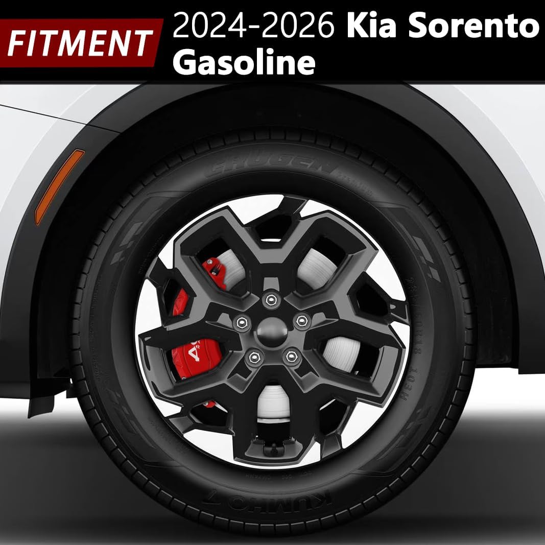 AOOA Red with White Logo Aluminum Brake Caliper Covers for 2024-2026 Kia Sorento Gasoline, Front & Rear Caliper Cover Kit,Easy Installation, Durable Protective Styling