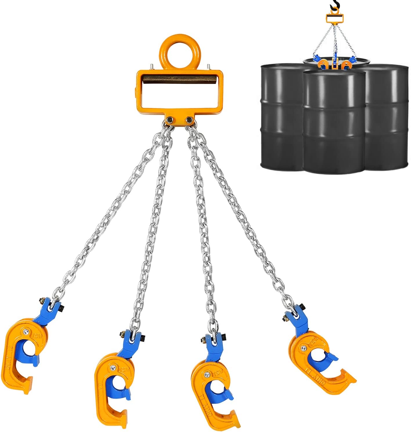 BEAMNOVA Upgraded Chain Drum Lifter, 2 Ton / 4400lbs Loading Capacity, for 55 Gallon Drums, Forklift Hoist Crane Metal Plastic Barrel Double Lifting Chains, 4 Hooks & Chains