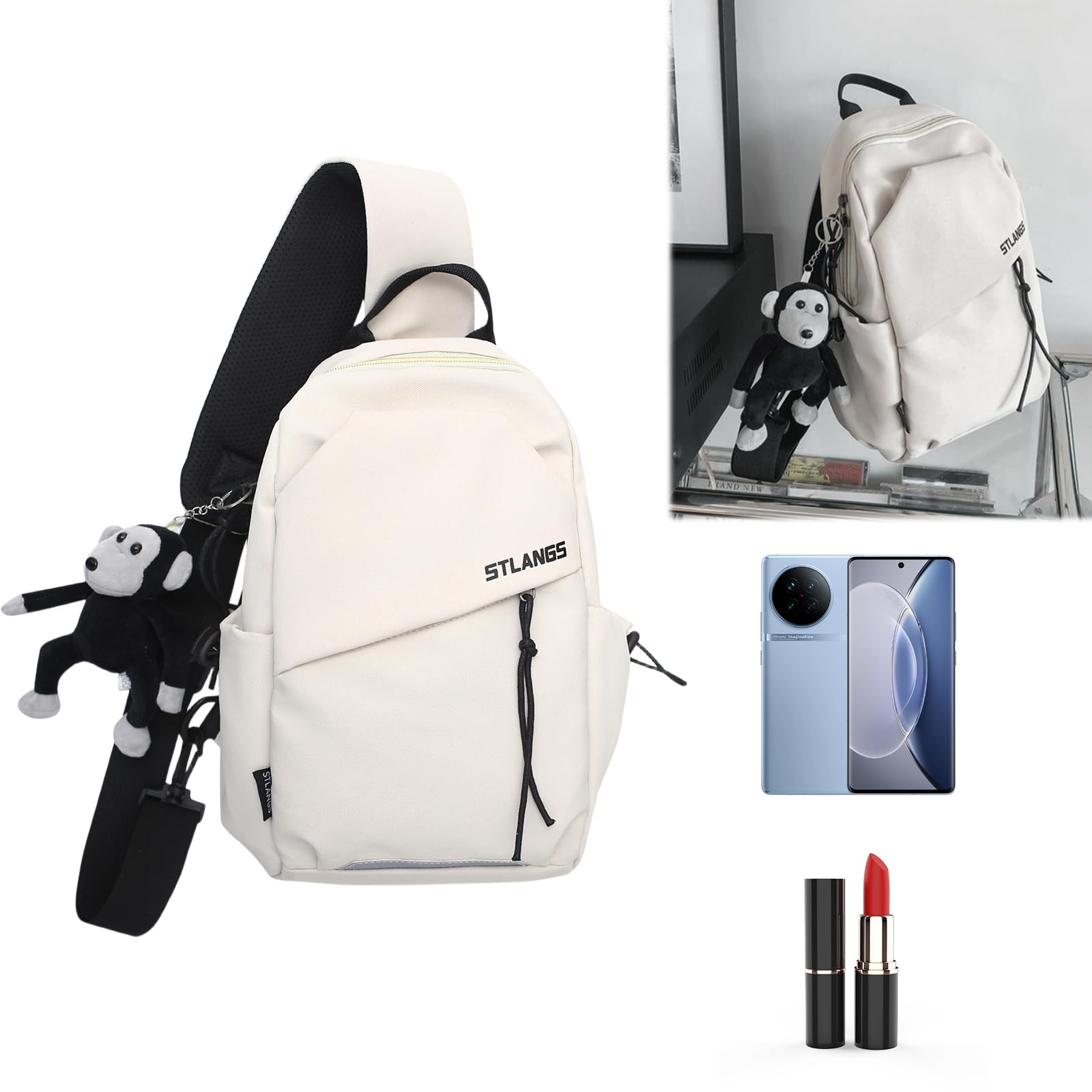 Borsa a tracolla unisex in tela con tasche multiple per tutti i giorni e lo sport, borsa a tracolla senza ciondolo