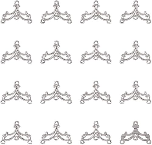 20 piezas de araña tibetana de onda de plata con eslabones componentes, conectores colgantes con 3 agujeros para aretes colgantes, multihebras,