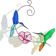 Handmade 10"(W) X8(H) Hummingbird Stained Glass Window Hanging, Humming Bird with Flower Suncatcher, Sun Catcher Indoor Decor, Decoration, Gift for Women Mom Bird Lover, Gift Package, Hanger Given