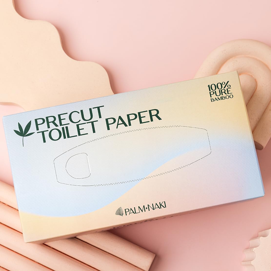 Palm Naki Papel higiénico precortado en caja, 100 % bambú, 3 capas, 125 hojas por caja, paquete de 3, papel higiénico de disolución rápida, apto para sépticos en formato de pañuelos faciales para