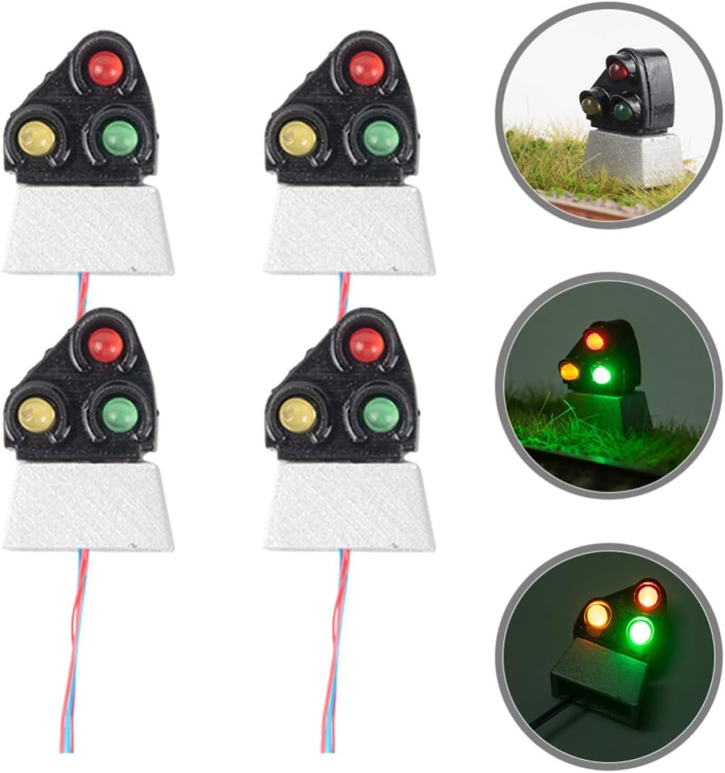 4pcs Train Signal Light Model for Layout Scenes, ABS Stainless Steel