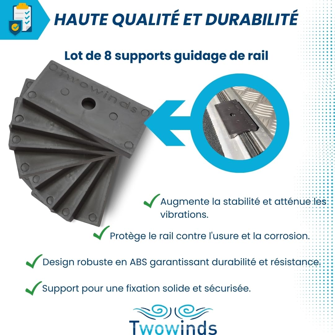 Twowinds - Support Rail Compatible avec VW T5 T6 Multivan Transporter California - Protection Rail - Arrimage Cargaison - Support Coulissant - Fixation Multiflexboard Mobilier Frigo Potty (8 pièces)