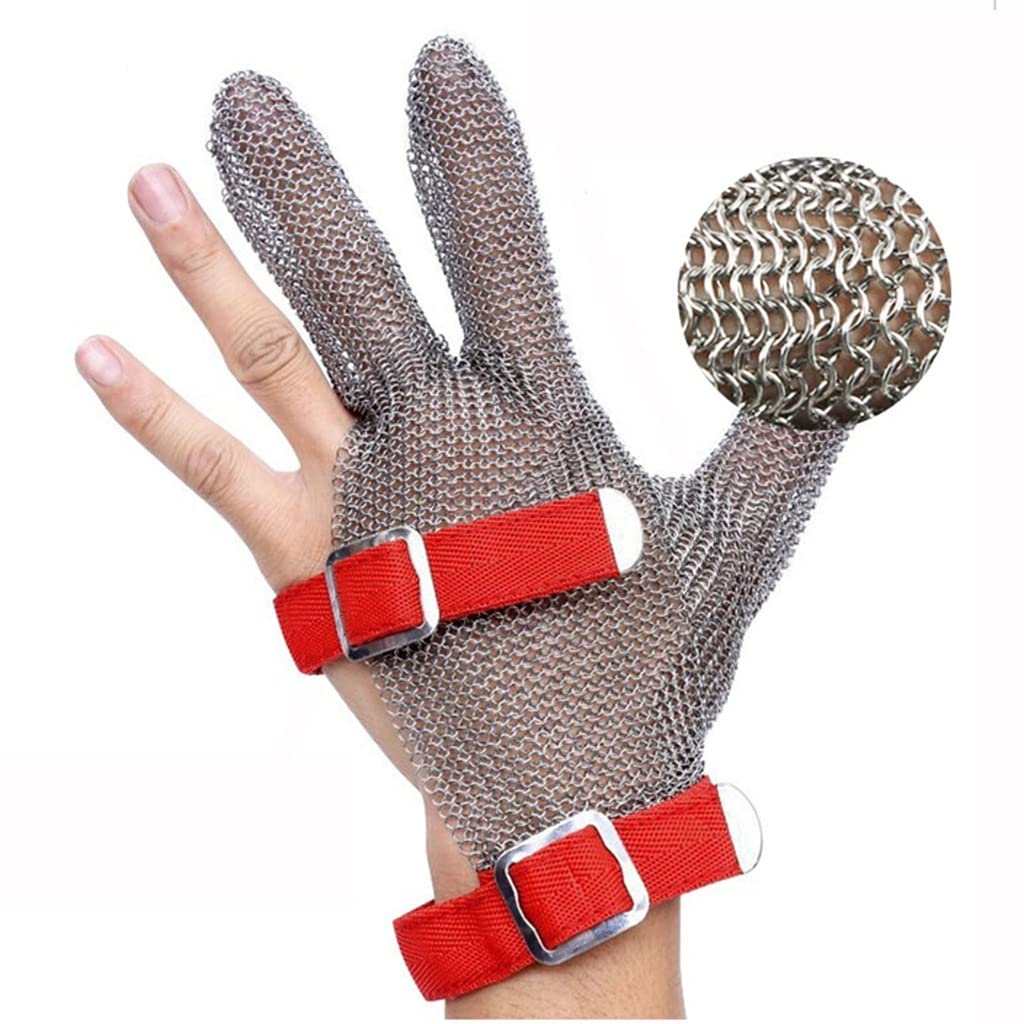 Cut Resistant Gloves Rękawice Odporne Na Przecięcie Ze Stali Nierdzewnej, Rękawice Ochronne Ochronne Na 3 Palce Rzeźnika, Rękawice Kolczugowe Z Nylonu Na Nadgarstek (Size : 1PCS/XL)