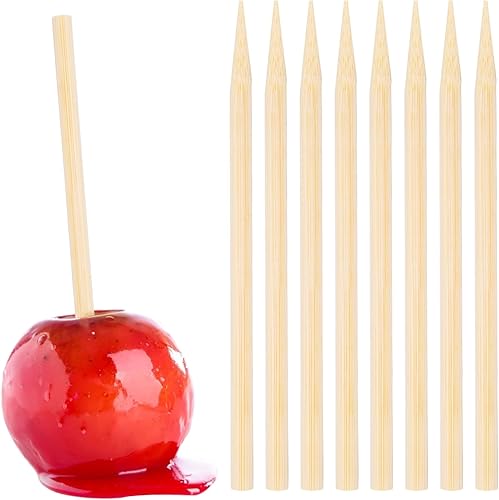 HANSGO Pinchos de manzana de caramelo de madera, 0.236 in 5.25 pulgadas, pinchos naturales de madera premium para barbacoa, palitos de algodón de