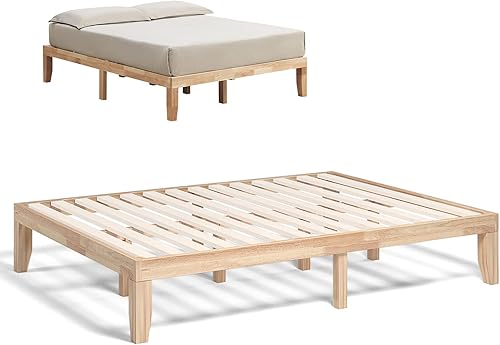 COSTWAY Base de cama de plataforma de tamaño Queen, 14 pulgadas, base de colchón de madera maciza de goma con soporte de listones resistentes, marco COSTWAY Base de cama de plataforma de tamaño Queen, 14 pulgadas, base de colchón de madera maciza de goma con soporte de listones resistentes, marco