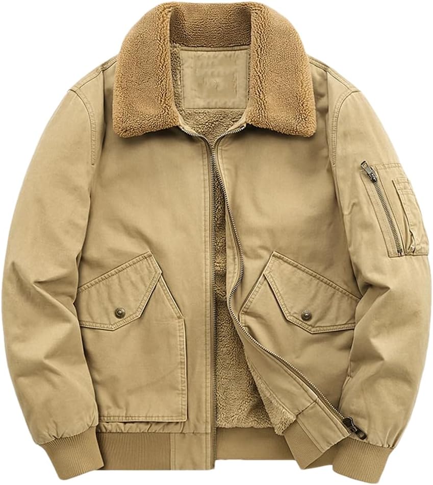 REHJJDFD Men's Cotton Winter Thick Casual Cotton-Padded Men Lapel Warm Thick Down Jacket Youth Thick Down Jackets