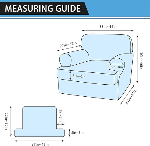 Miniatura 2 de Fundas elásticas para sillón con cojines en forma de T, 2 piezas, aspecto de cuero, protector de muebles con 1 funda individual para asiento con