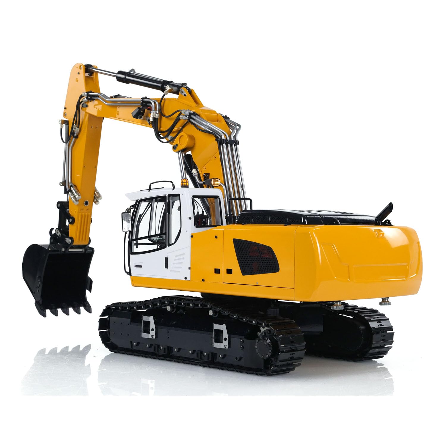 Excavadora hidráulica RC modelo 1/14 946-3 10CH 3 brazos de metal con orugas AT9S control remoto RC máquina pesada hidráulica (amarillo)