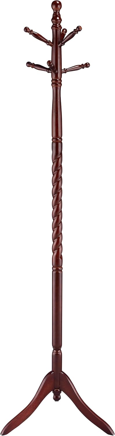 Coaster Home Furnishings - Riona - Wooden - 6-Hook Freestanding Vertical Stand with Twist Design, Tripod Pedestal Base & Turned Details - Entryway, Bedroom and Hallway - 71.5-Inch - Warm Merlot - 3058