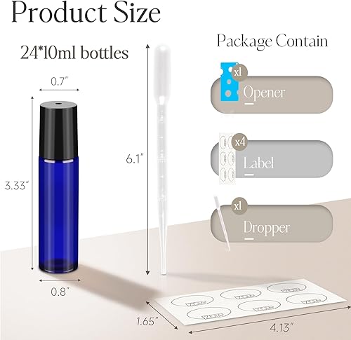 Miniatura 2 de ZEJIA Botellas enrollables de 0.3 fl oz para aceites esenciales, paquete de 24 botellas de vidrio enrollables, botella de perfume recargable