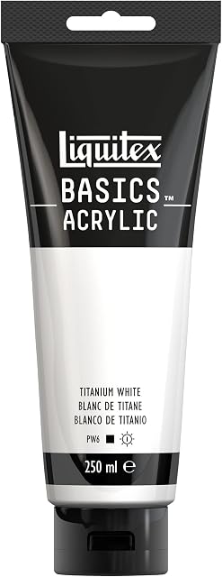 Liquitex 88700229 Basics - farba akrylowa, monopigmentowane pigmenty artystyczne, światłotrwała, średnia lepkość, jakość archiwalna, wykończenie jedwabiście błyszczące, 250ml tuba, Titanium
