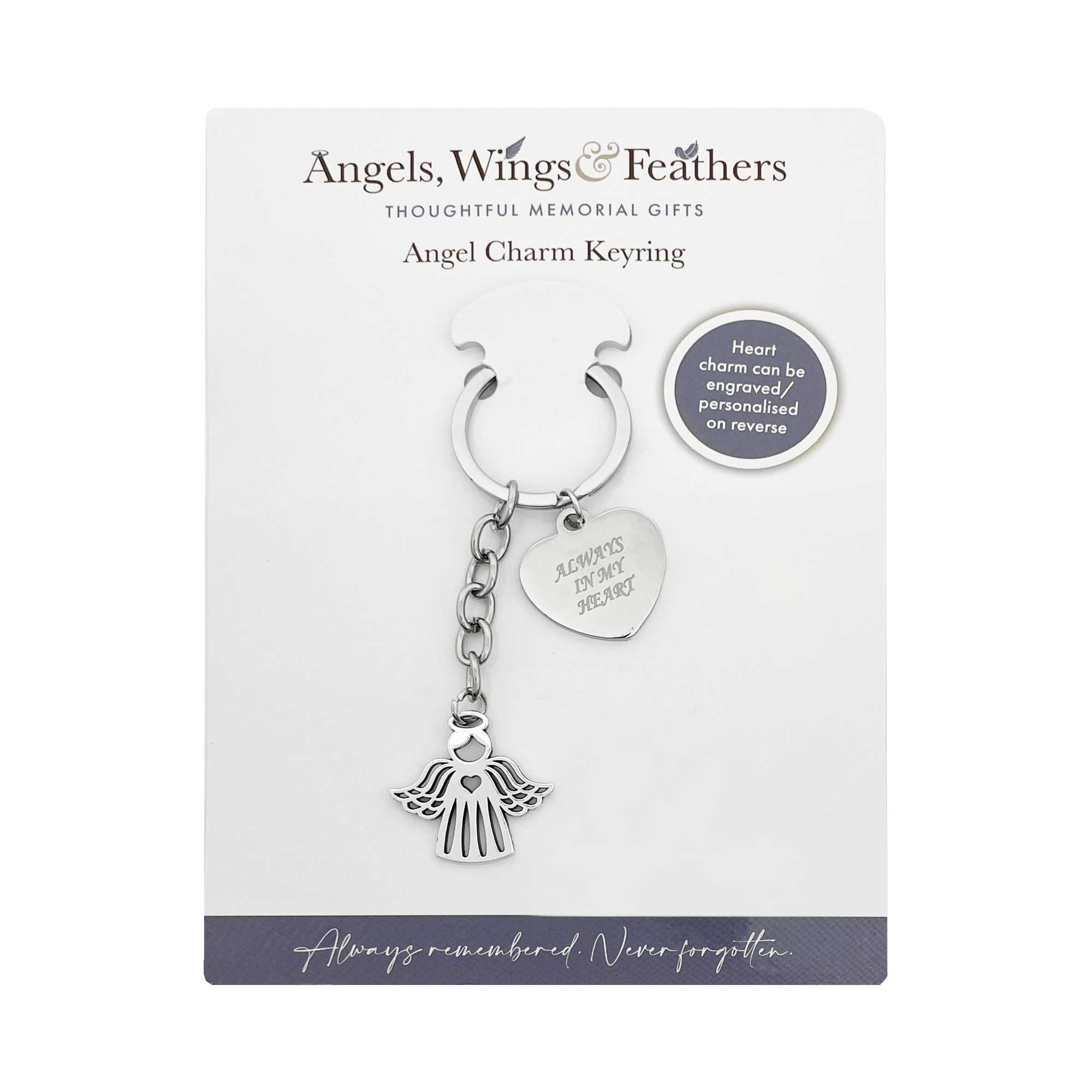 Angel Charm Memorial Keyring | Always in My Heart Key Chain | Bereavement Gift | Stainless Steel Key Ring Sympathy Remembrance Keepsake
