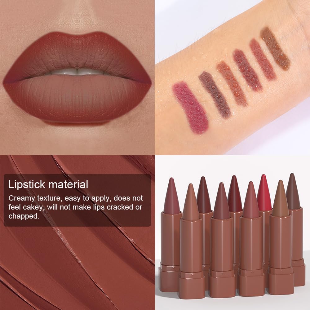 evpct 6Pcs Warm Red Brown Nude Maroon Dark Wine Gradient Matte Lipstick Lip Liner Crayon Combo Pencil Set for Women, Longwear Cream Lipliner and Lipstick Combo Makeup, Flawless Lip Bar Ombre Effect - Image 4